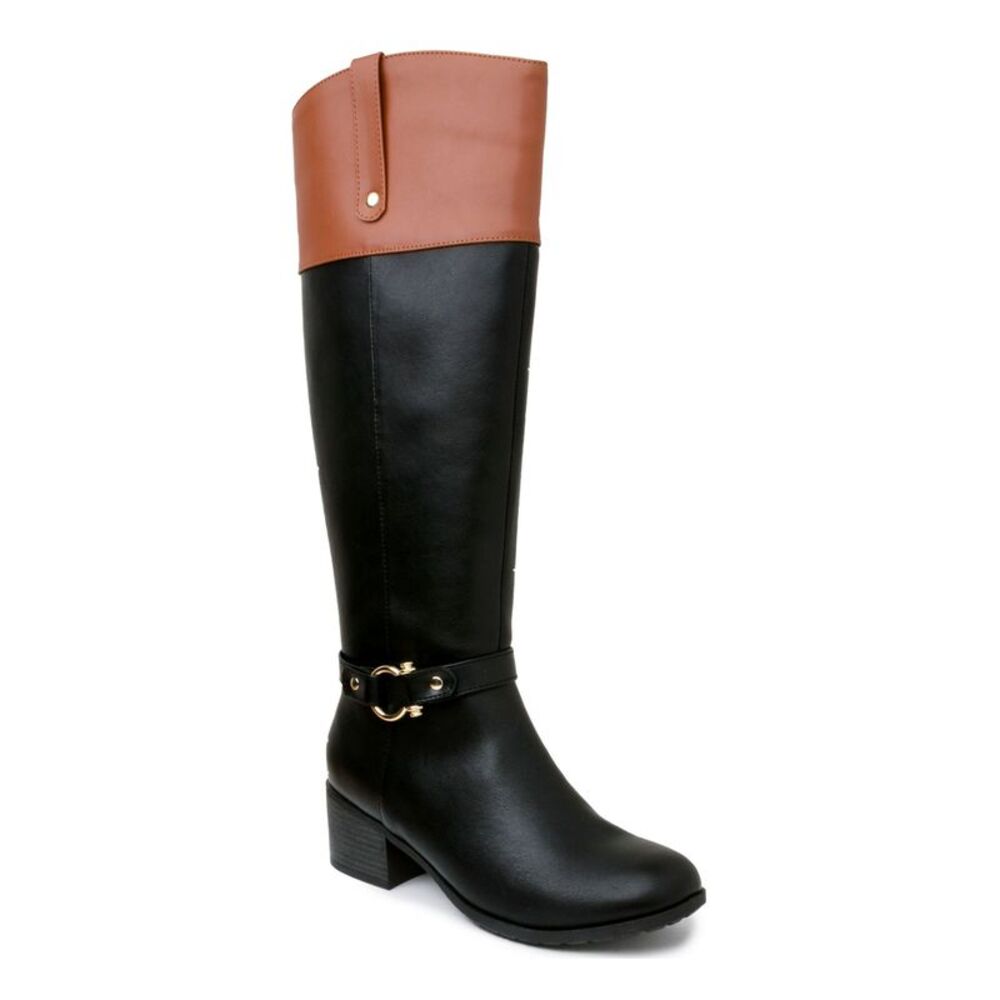 KAREN SCOTT Womens Black Croc Harness Straps Vickyy Almond Riding Boot 5 M